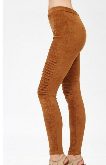 Camel Suede Moto Jeggings - Picture 6 of 7